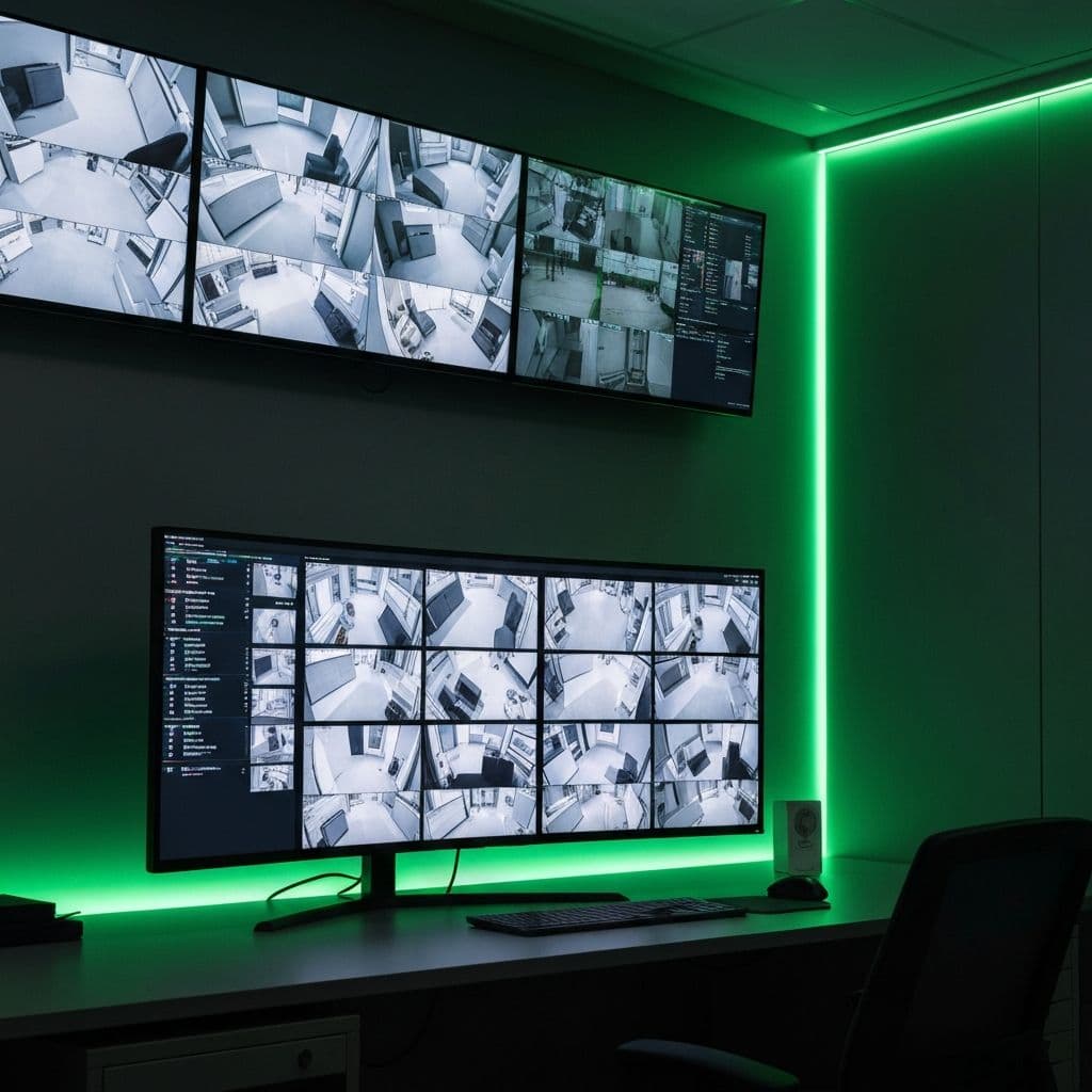 The Honest monitoring control room with multi-screen camera feed displays